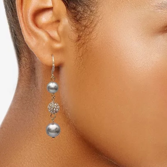 Charter Club Pink Silver Faux Pearl Drop Earrings - Picture 7 of 8